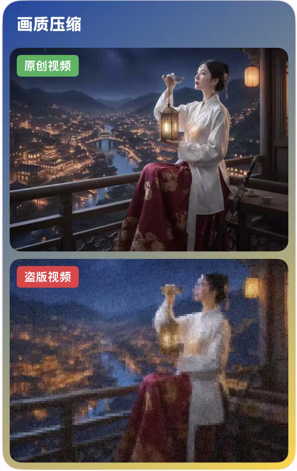 画质压缩后的原创视频和盗版视频对比